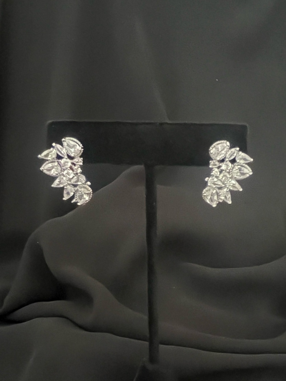 Silver Crystal Leaf Cluster Ear Climbers - Elegant Women Jewelry